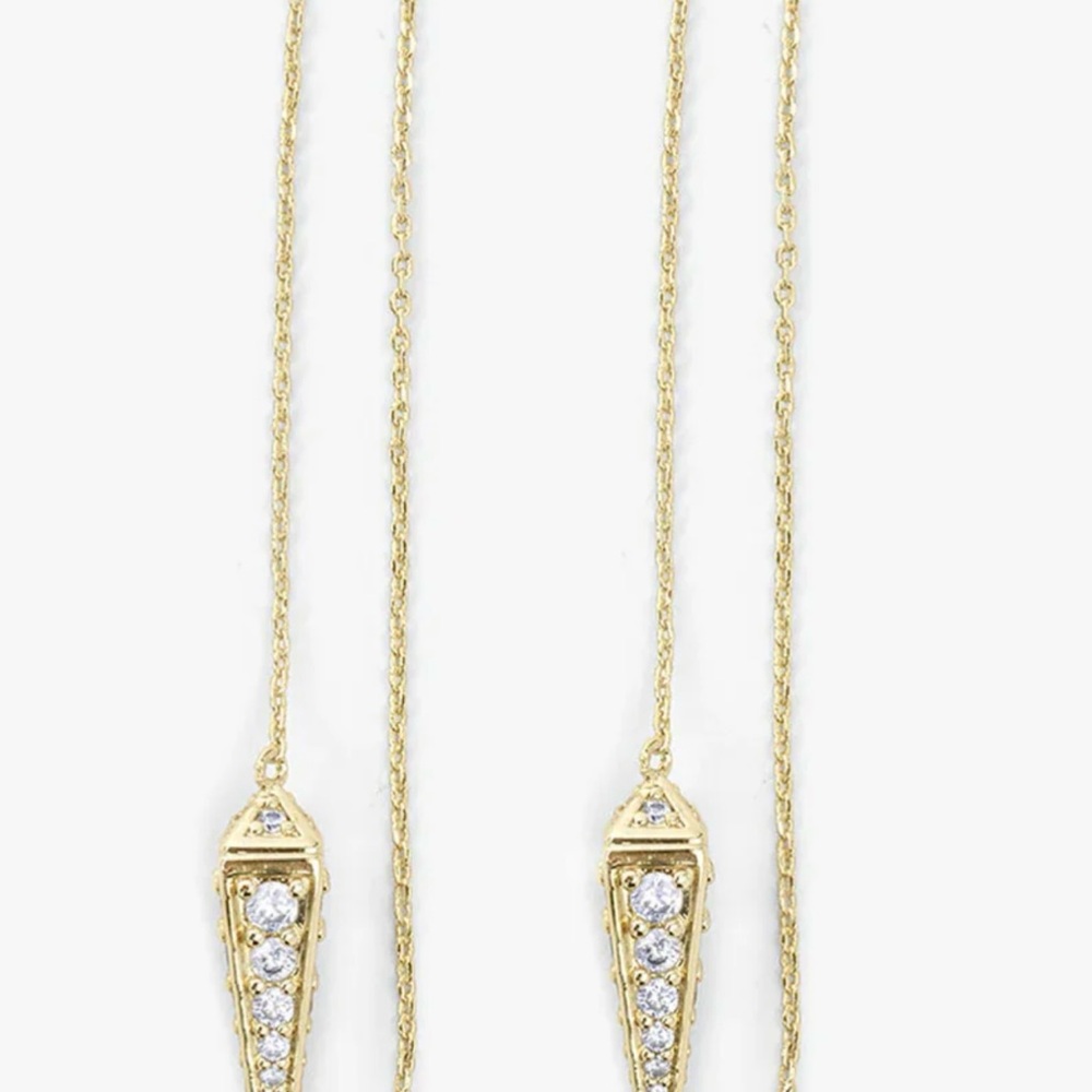 Elegant Melinda Maria 14K gold dipped threader dagger earrings